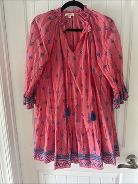 Umgee Pink Boho Dress with blue embroidery